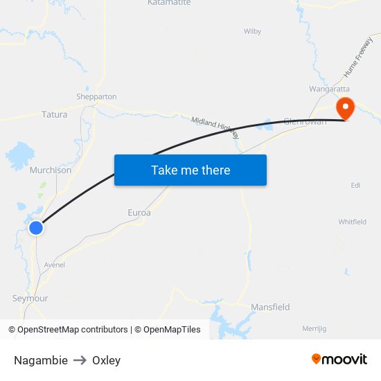 Nagambie to Oxley map