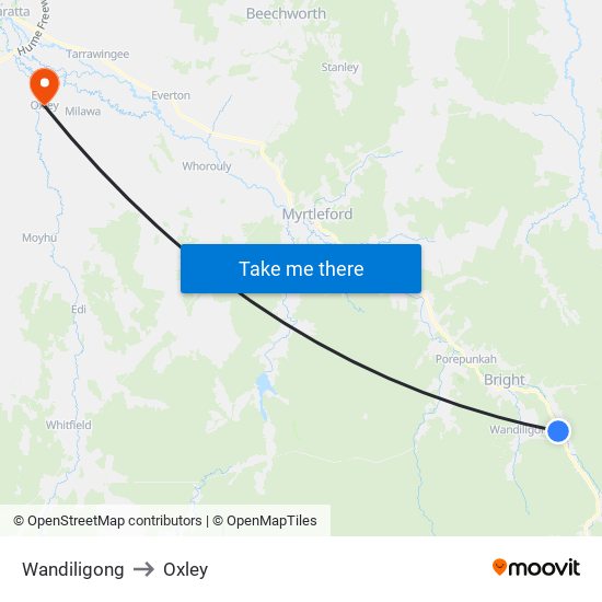 Wandiligong to Oxley map