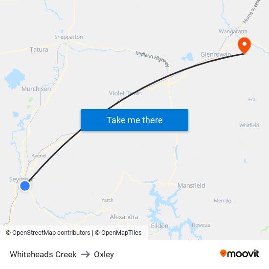 Whiteheads Creek to Oxley map