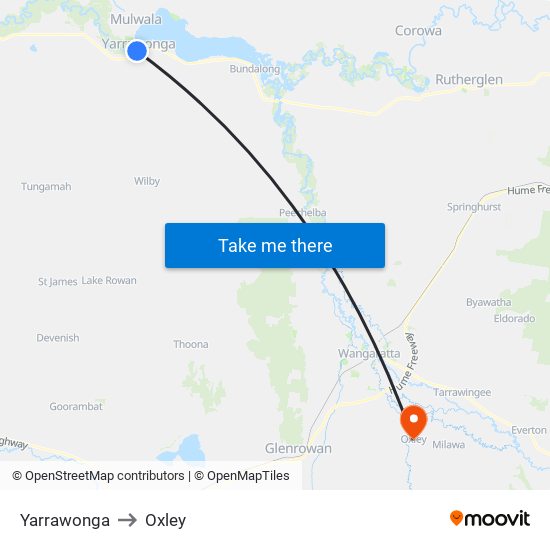 Yarrawonga to Oxley map