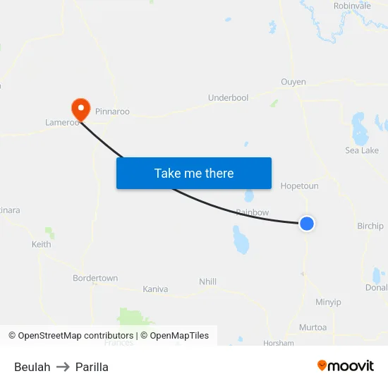 Beulah to Parilla map