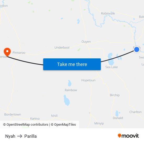 Nyah to Parilla map