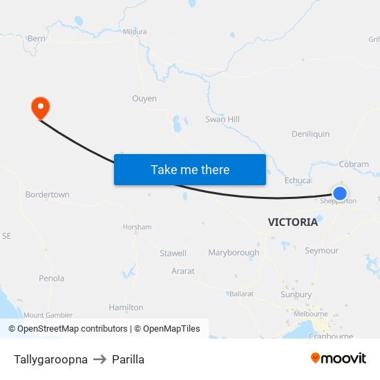 Tallygaroopna to Parilla map