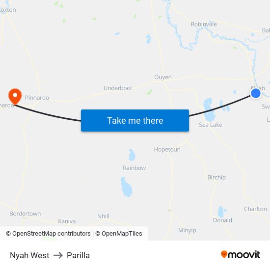 Nyah West to Parilla map