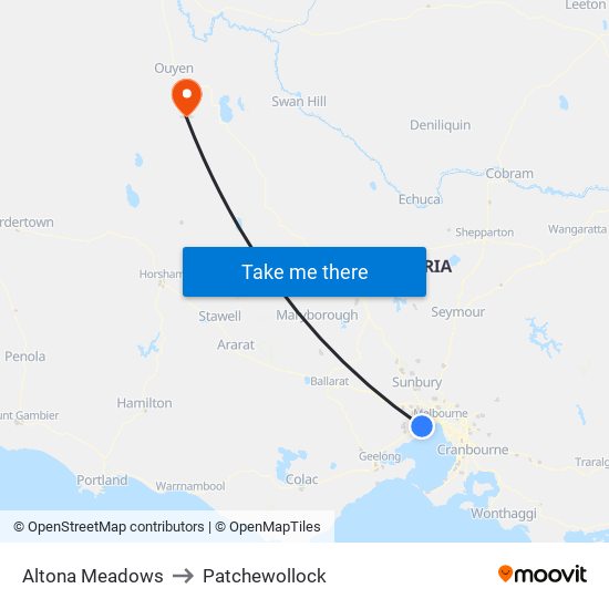 Altona Meadows to Patchewollock map