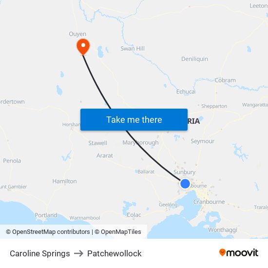 Caroline Springs to Patchewollock map