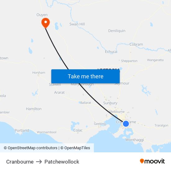 Cranbourne to Patchewollock map