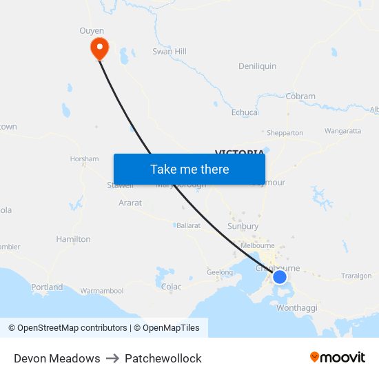 Devon Meadows to Patchewollock map