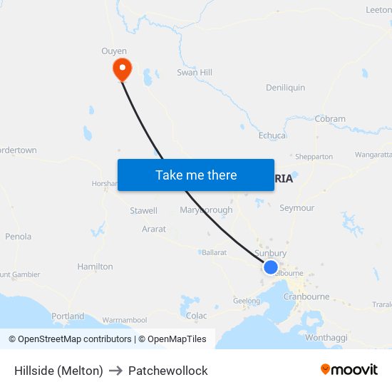 Hillside (Melton) to Patchewollock map