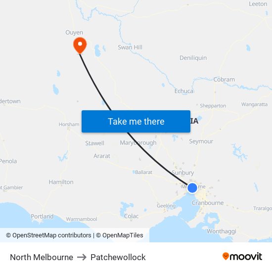 North Melbourne to Patchewollock map