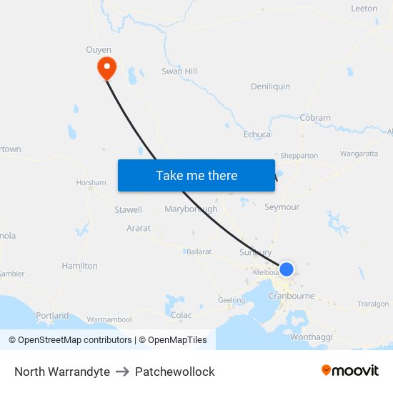 North Warrandyte to Patchewollock map