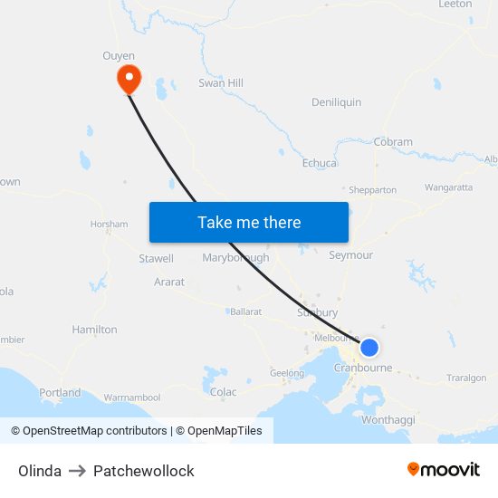 Olinda to Patchewollock map