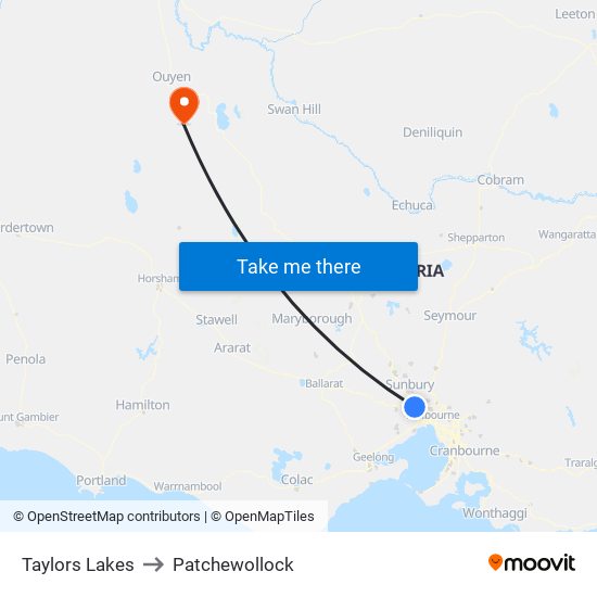 Taylors Lakes to Patchewollock map