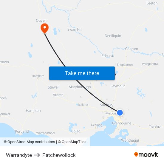 Warrandyte to Patchewollock map