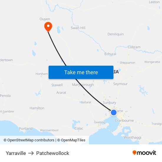 Yarraville to Patchewollock map
