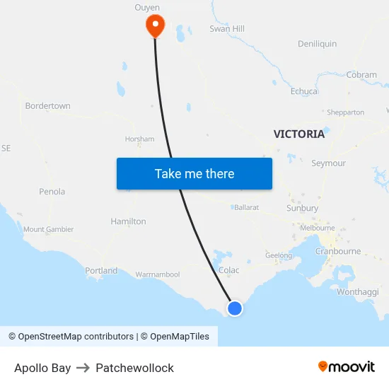 Apollo Bay to Patchewollock map