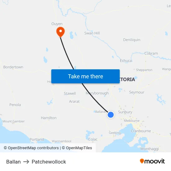 Ballan to Patchewollock map