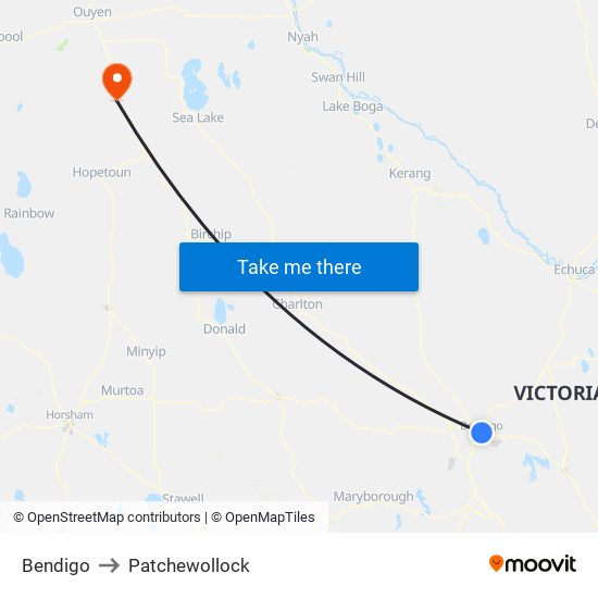 Bendigo to Patchewollock map
