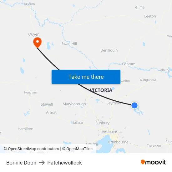 Bonnie Doon to Patchewollock map