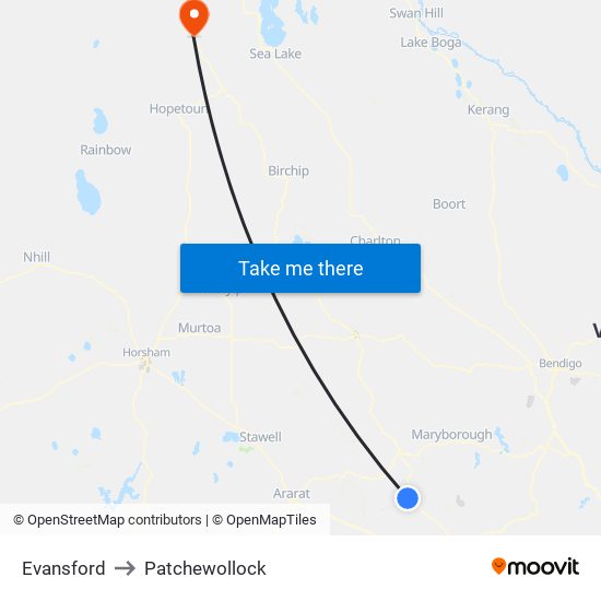 Evansford to Patchewollock map