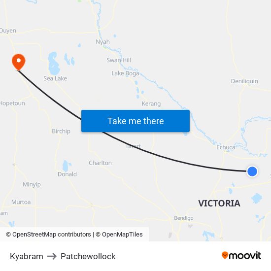 Kyabram to Patchewollock map