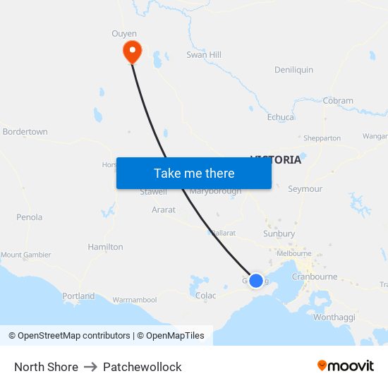 North Shore to Patchewollock map