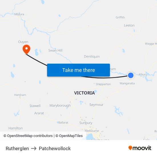 Rutherglen to Patchewollock map