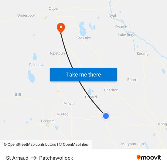 St Arnaud to Patchewollock map