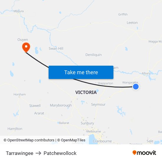 Tarrawingee to Patchewollock map