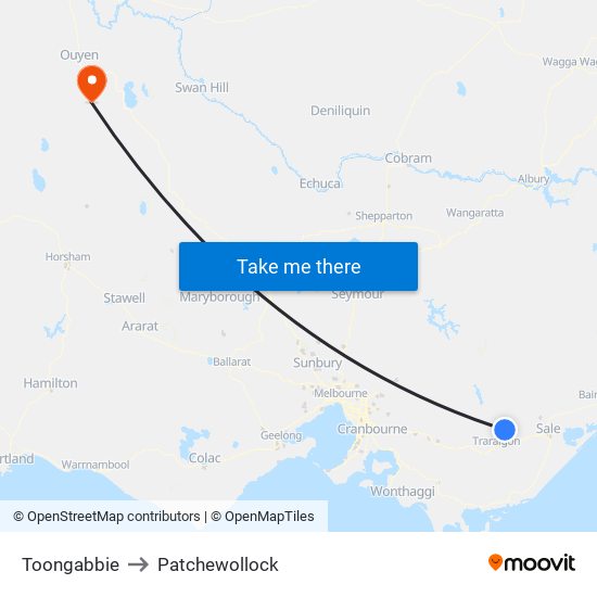 Toongabbie to Patchewollock map