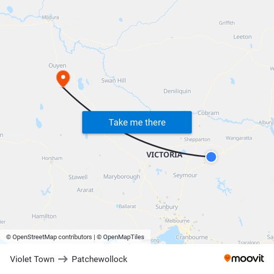 Violet Town to Patchewollock map