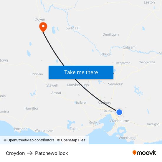 Croydon to Patchewollock map