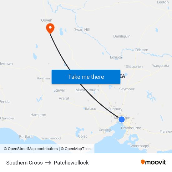 Southern Cross to Patchewollock map