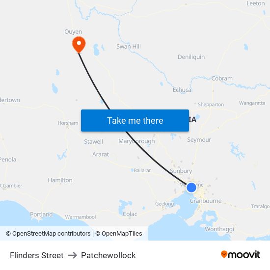 Flinders Street to Patchewollock map