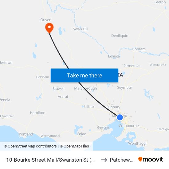 10-Bourke Street Mall/Swanston St (Melbourne City) to Patchewollock map