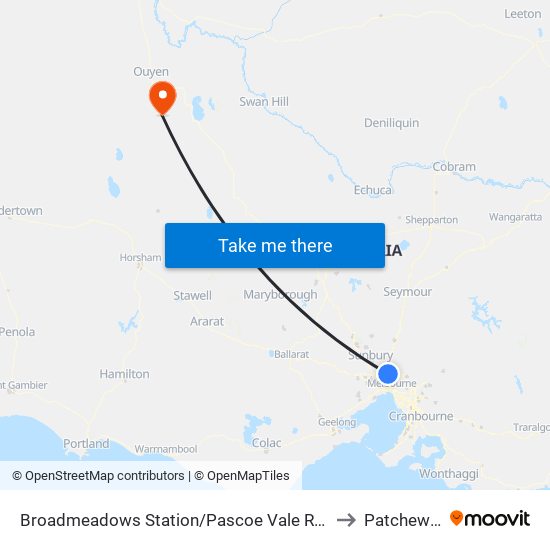 Broadmeadows Station/Pascoe Vale Rd (Broadmeadows) to Patchewollock map