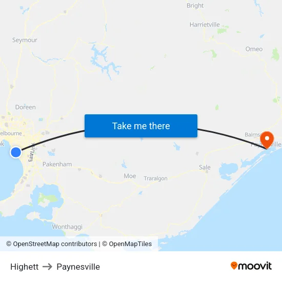Highett to Paynesville map