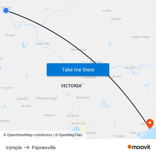 Irymple to Paynesville map