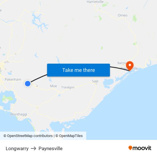 Longwarry to Paynesville map