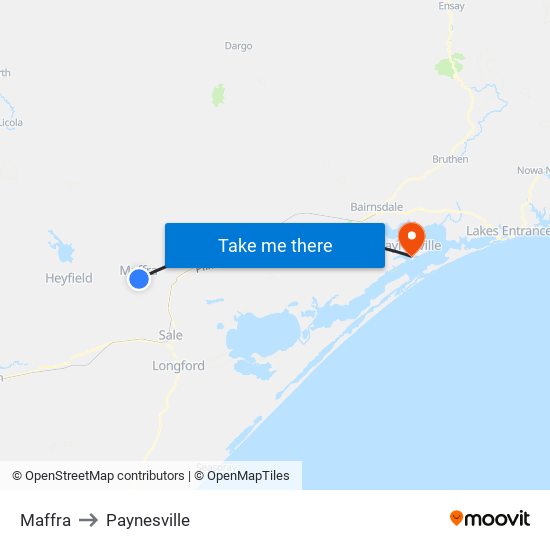 Maffra to Paynesville map