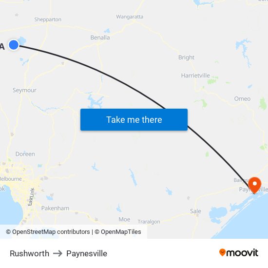 Rushworth to Paynesville map