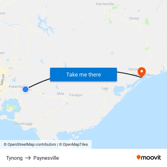 Tynong to Paynesville map