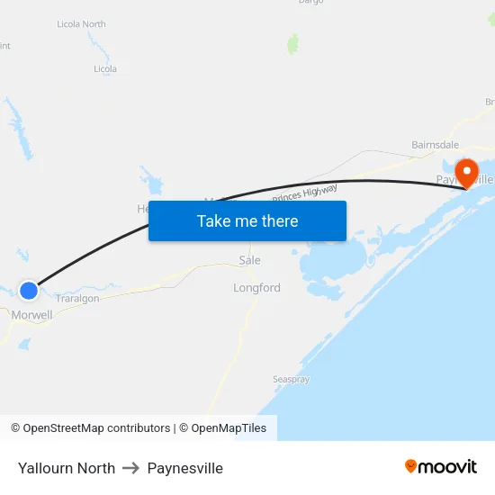 Yallourn North to Paynesville map