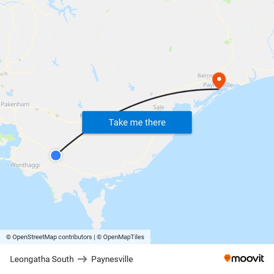 Leongatha South to Paynesville map