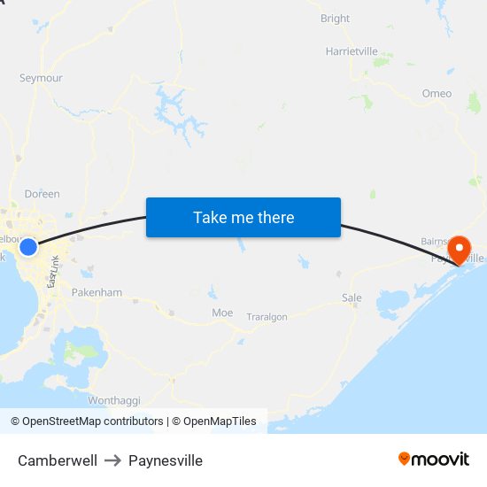 Camberwell to Paynesville map