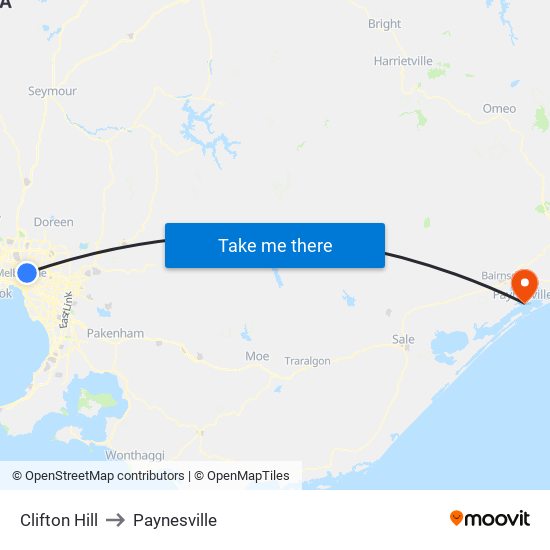 Clifton Hill to Paynesville map