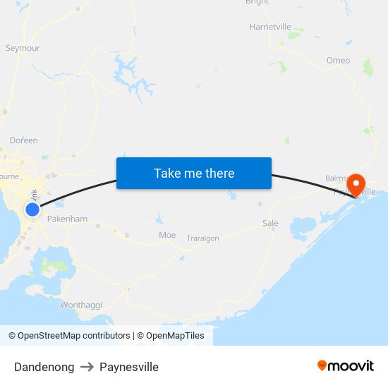 Dandenong to Paynesville map