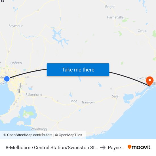 8-Melbourne Central Station/Swanston St (Melbourne City) to Paynesville map