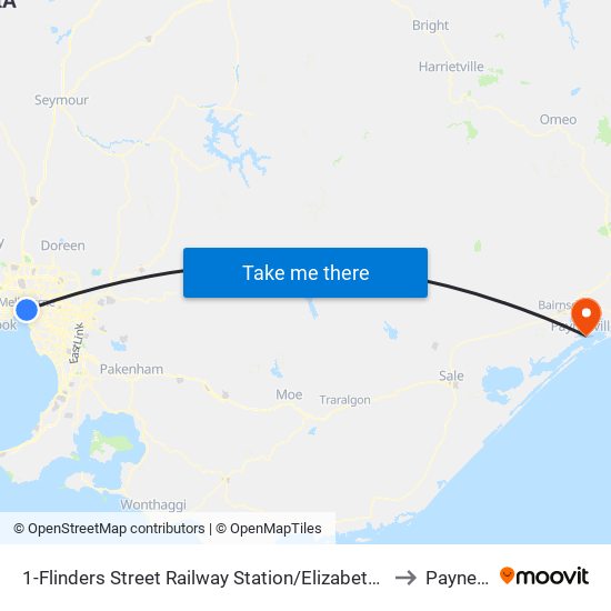 1-Flinders Street Railway Station/Elizabeth St (Melbourne City) to Paynesville map