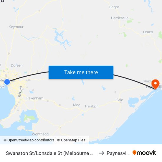 Swanston St/Lonsdale St (Melbourne City) to Paynesville map